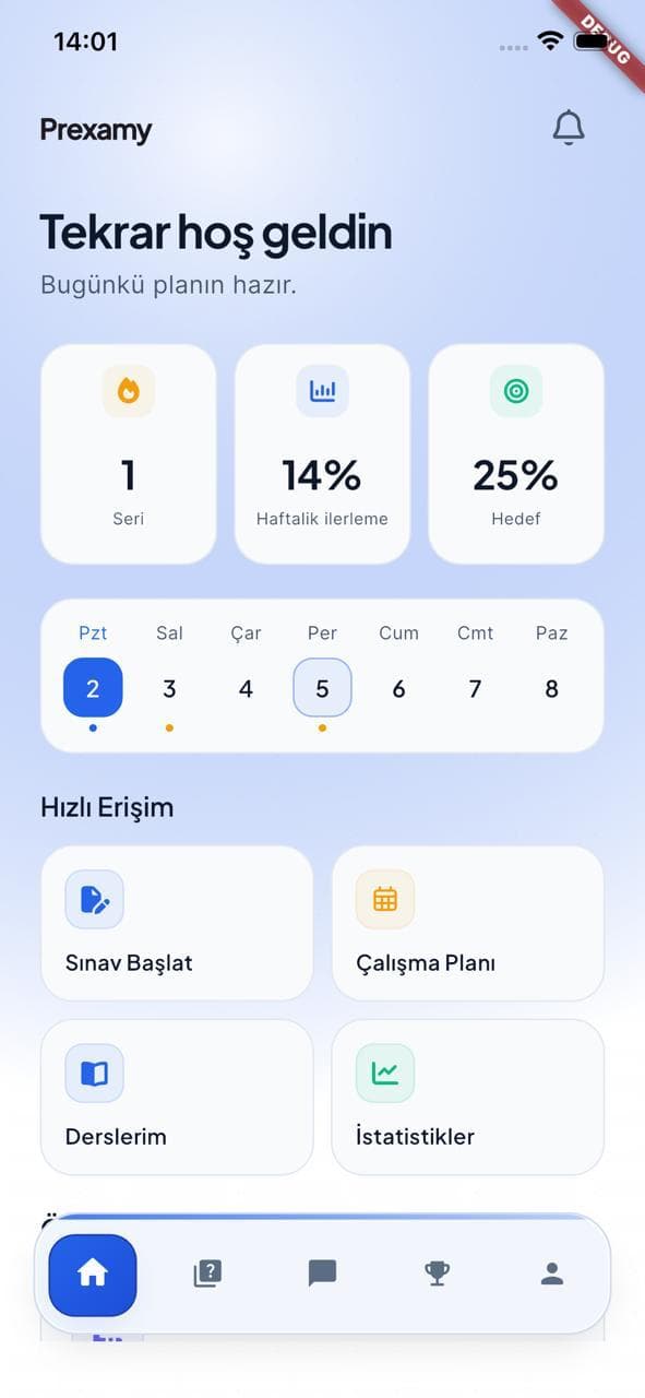 Flutter app home — daily plan, streak and weekly progress (debug build)