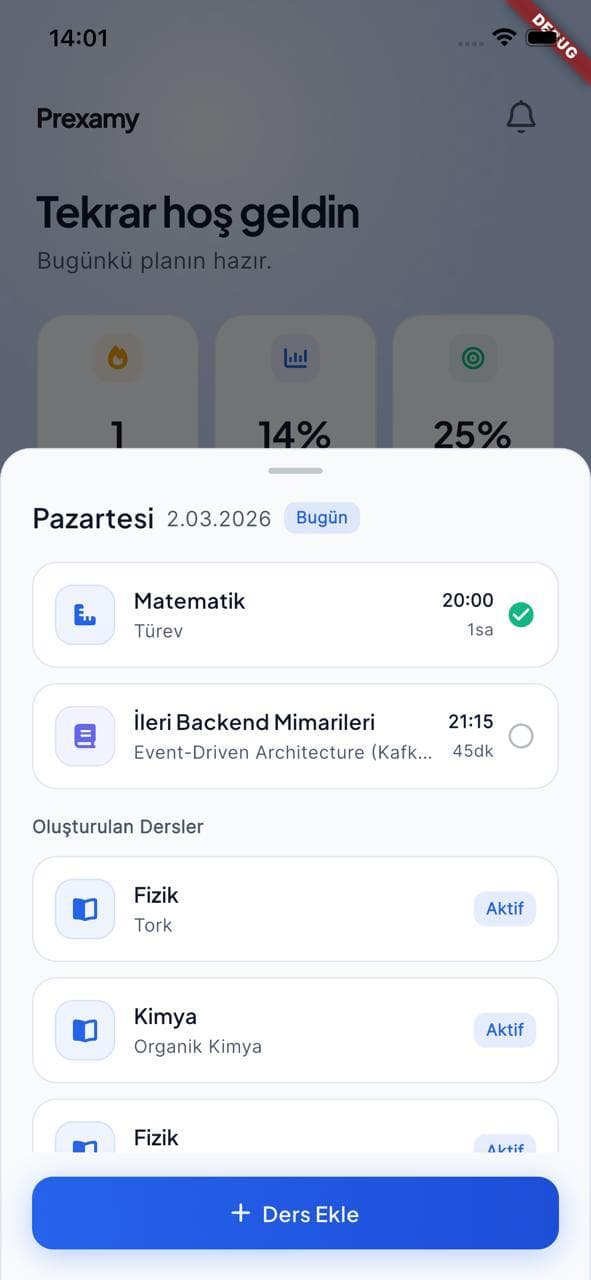 Daily study-plan sheet — scheduled tasks with completion state (debug build)